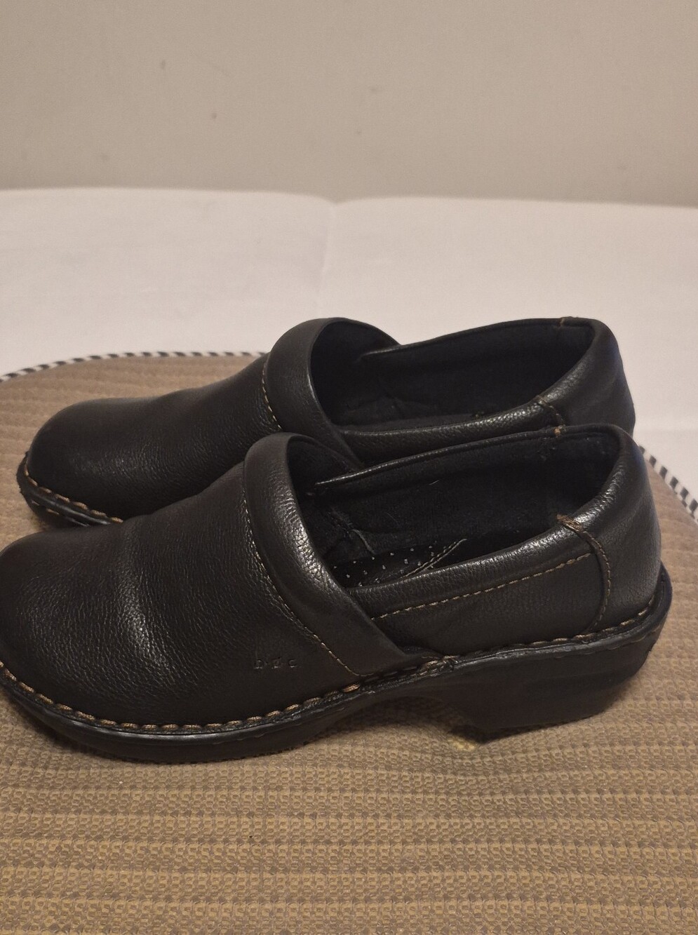 b.o.c Black Leather Slip-On Clogs